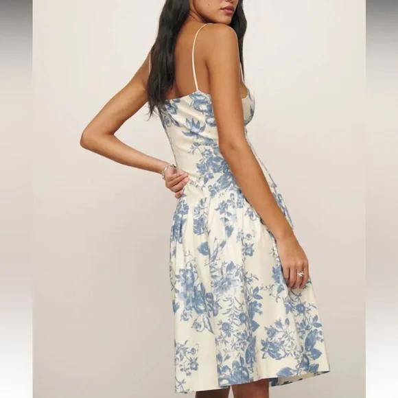 Reformation Analise White and Blue Floral Mini Dress - Picture 4 of 12